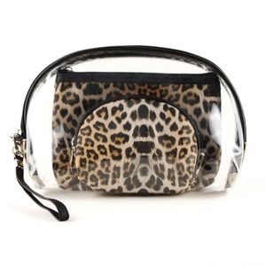 3 Piece Clear Leopard Print Travel Pouch Set.